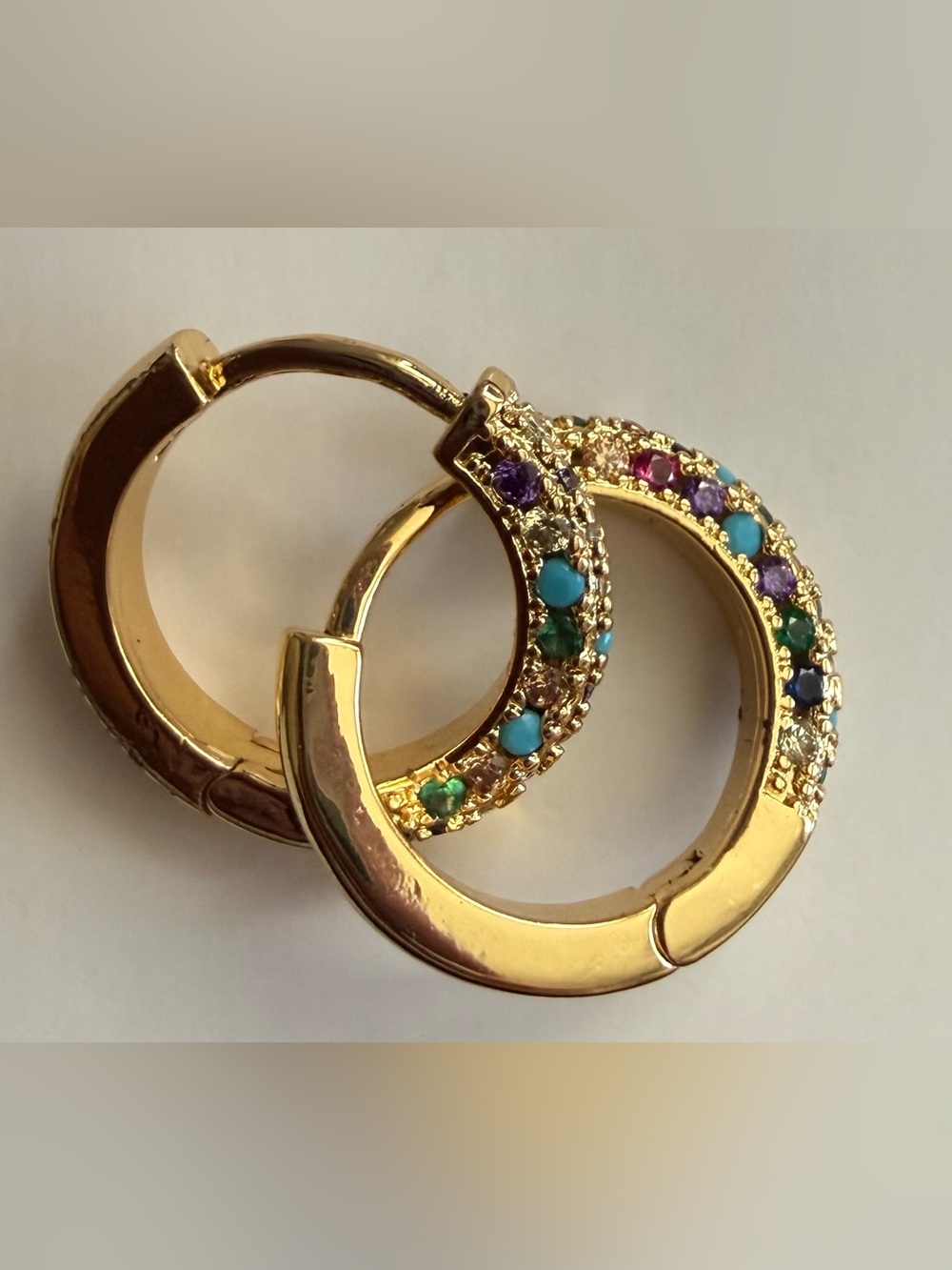 New Gold filled  Hoop Earrings with Multicolor Gem Accents - Women Jewelry